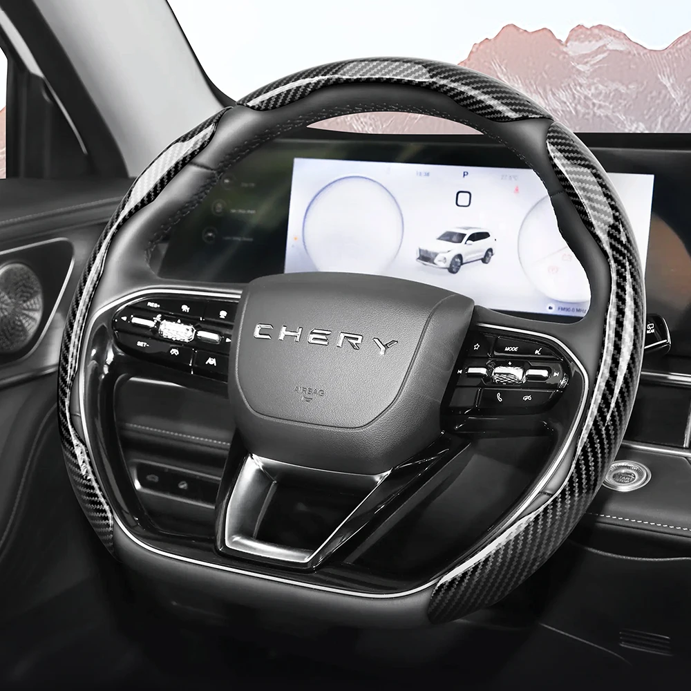 Odpowiedni do Chery Sporty błyszczący pokrowiec na kierownicę z teksturą włókna węglowego, mocowany na…