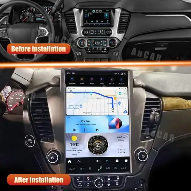 AUCARAUTO pemutar Stereo mobil 14.5 inci Android 13 layar Tesla Radio GPS navigasi mobil untuk GMC Chevrolet Tahoe Suburban 2015-2018