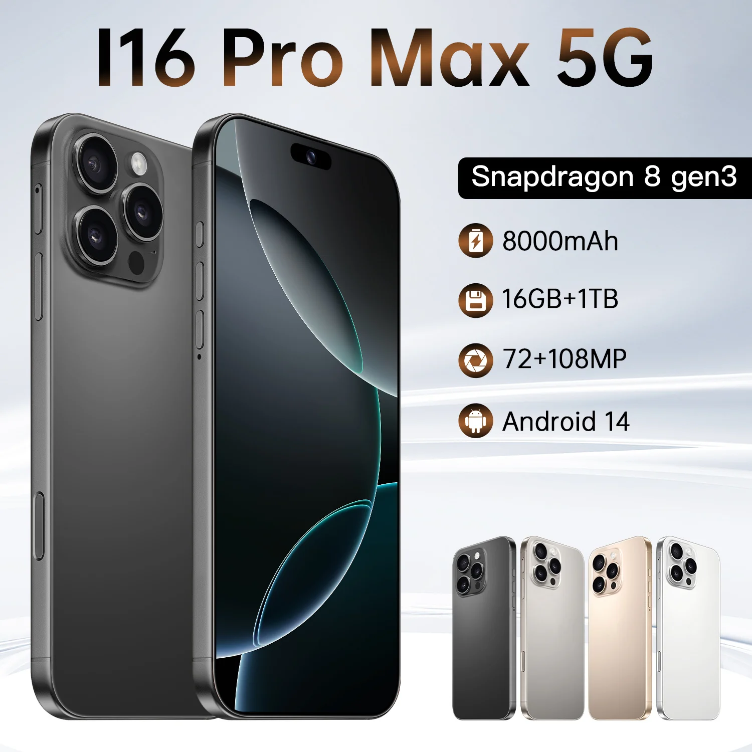 

Hot Sell I16 Pro Max smartphone 16GB+1024GB 7.3-inch high screen 6800mAh dual SIM card Global Version Mobile Phones 5G CellPhone