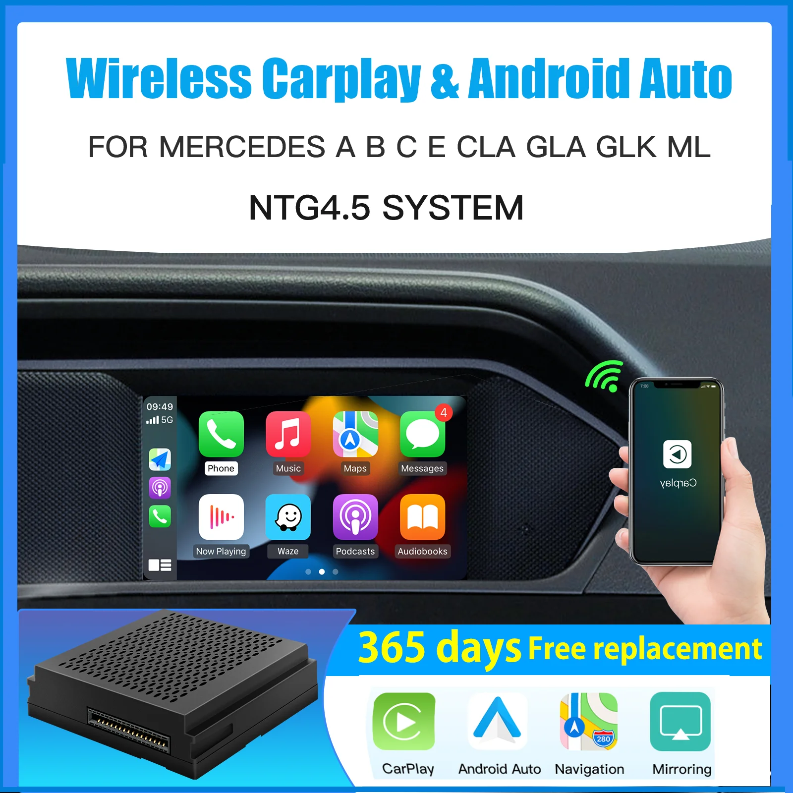 Wireless Carplay Suitable For Mercedes Benz A B C E CLA GLA GLK ML Sprinter NTG4.5 Becker Module Android Auto Navigation