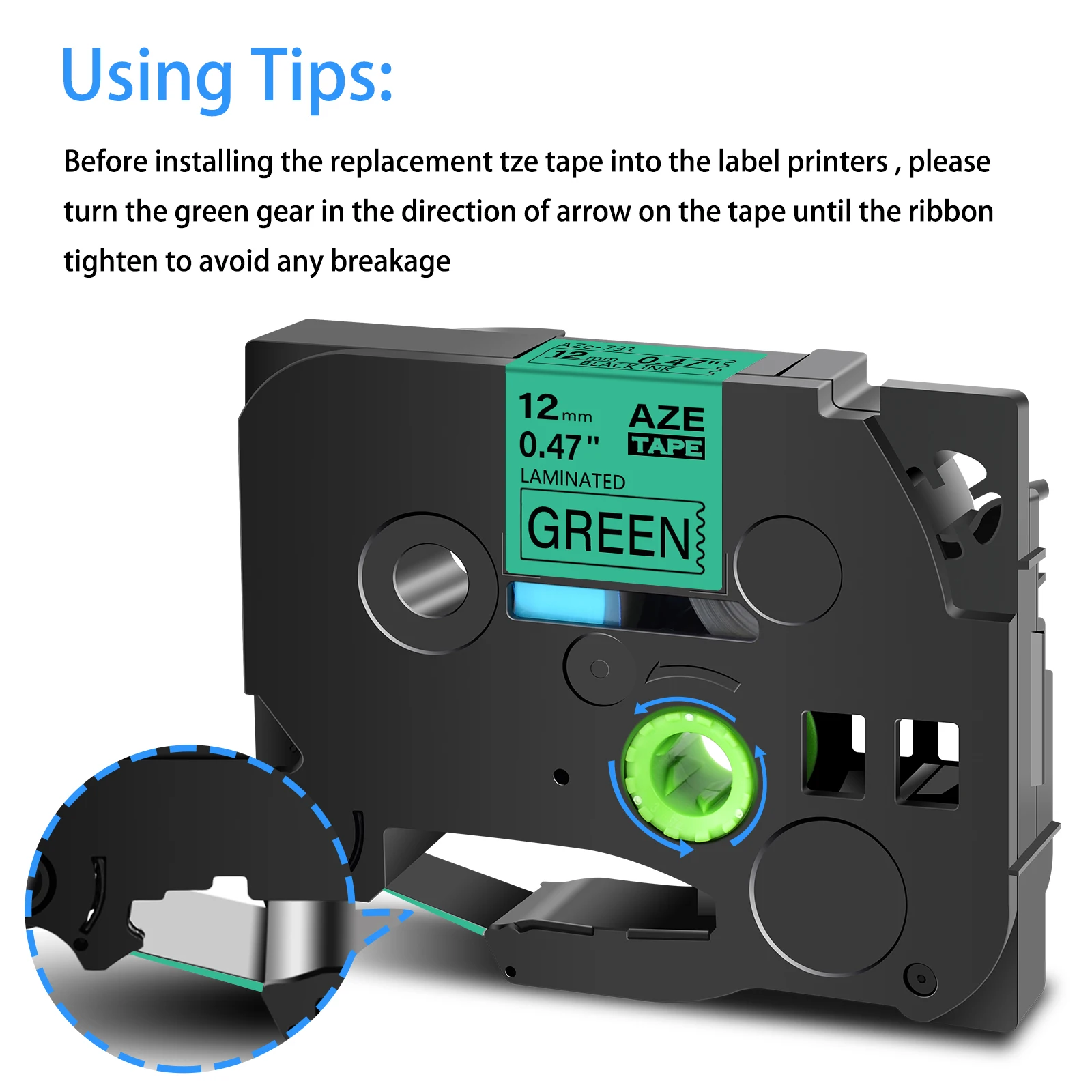 Greencycle 5 Stück Schwarz auf Grün Etikettenband Kompatibel mit Brother Ptouch Etikettendrucker für TZE 731 9/12/18/24mm x8m Etikettenband – Detail 8