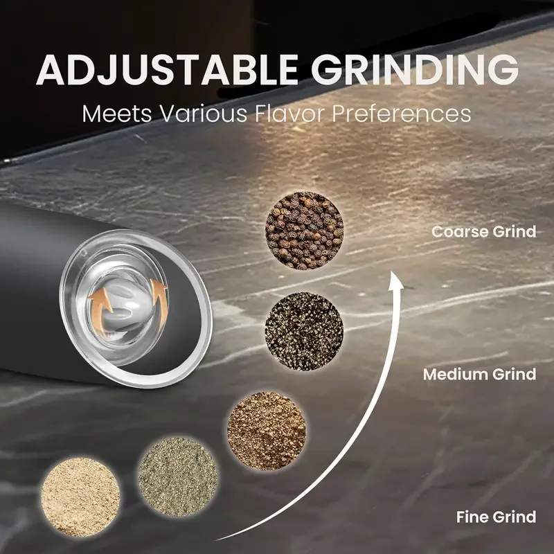 مجموعة مطحنة الملح والفلفل المنشط بالجاذبية - عبوة من المطاحن الكهربائية القابلة لإعادة الشحن مع ضوء LED |   لا بطاريات، خشنات قابلة للتعديل #3
