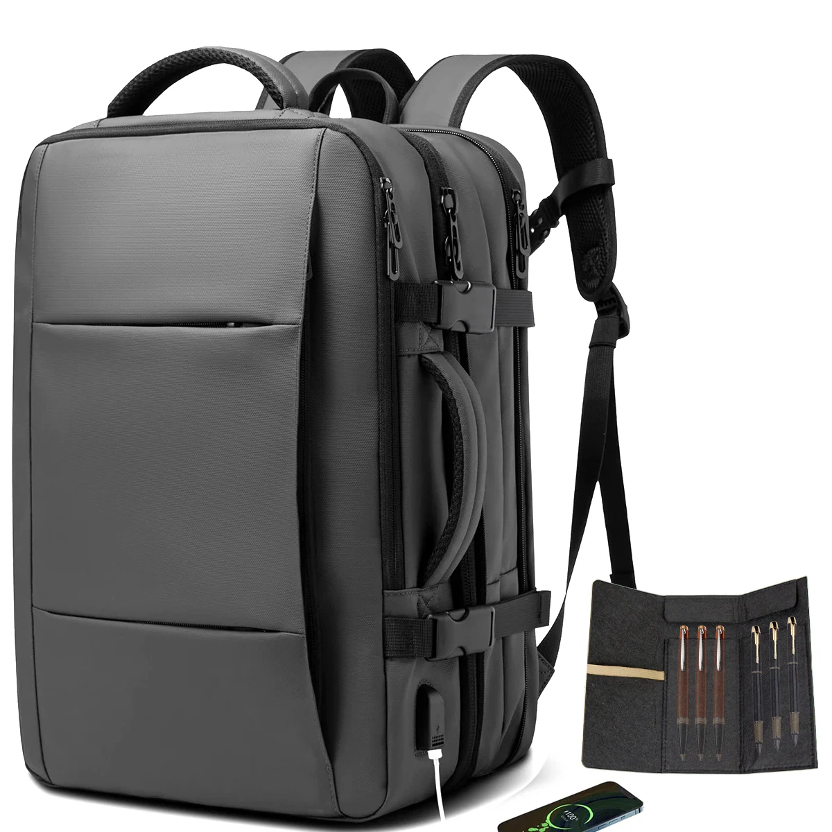 Large Capacity USB Expandable Travel Backpack for Men, Waterproof, Fashion School Bag, 17.3 Laptop Bag