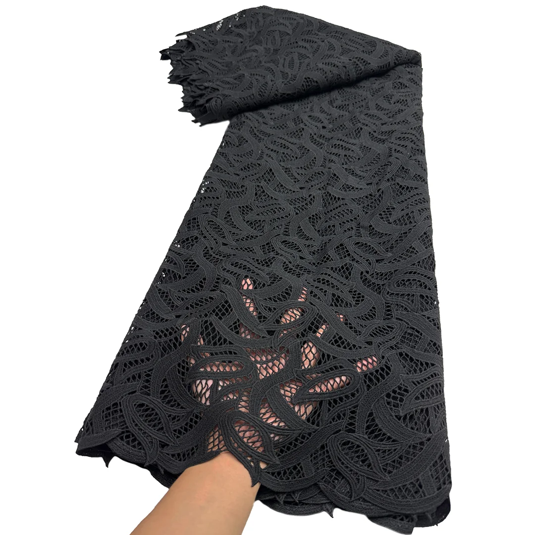 

Роскошная белая ажурная гипюровая кружевная ткань в африканском стиле, водорастворимая кружевная вышивка с цветочной вышивкой для шитья свадебного платья по 5 ярдов