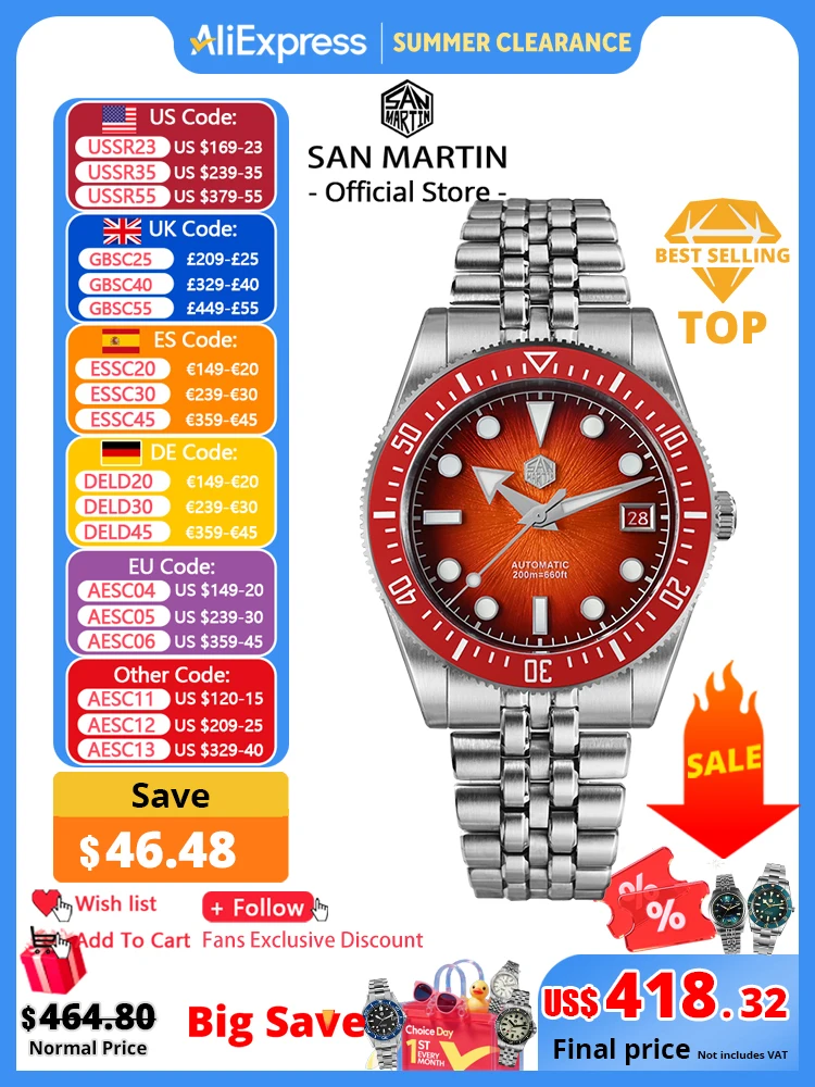 San Martin 37.5-40mm édition limitée rouge JianZhan émail cadran Sunburst montre de plongée pour hommes mis5 9015 automatique mécanique SN0148