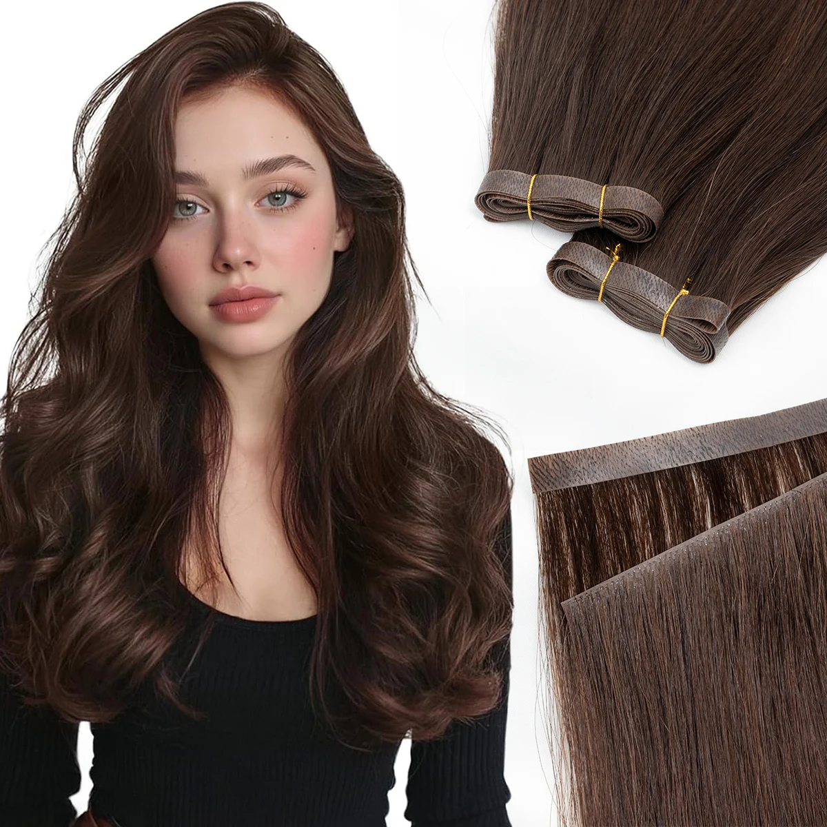 

Injected Tape In Hair Extensions Invisible Long Tape PU Weft Human Hair Bundles Natural Hair Extensions 12-22 inch Thick Ends