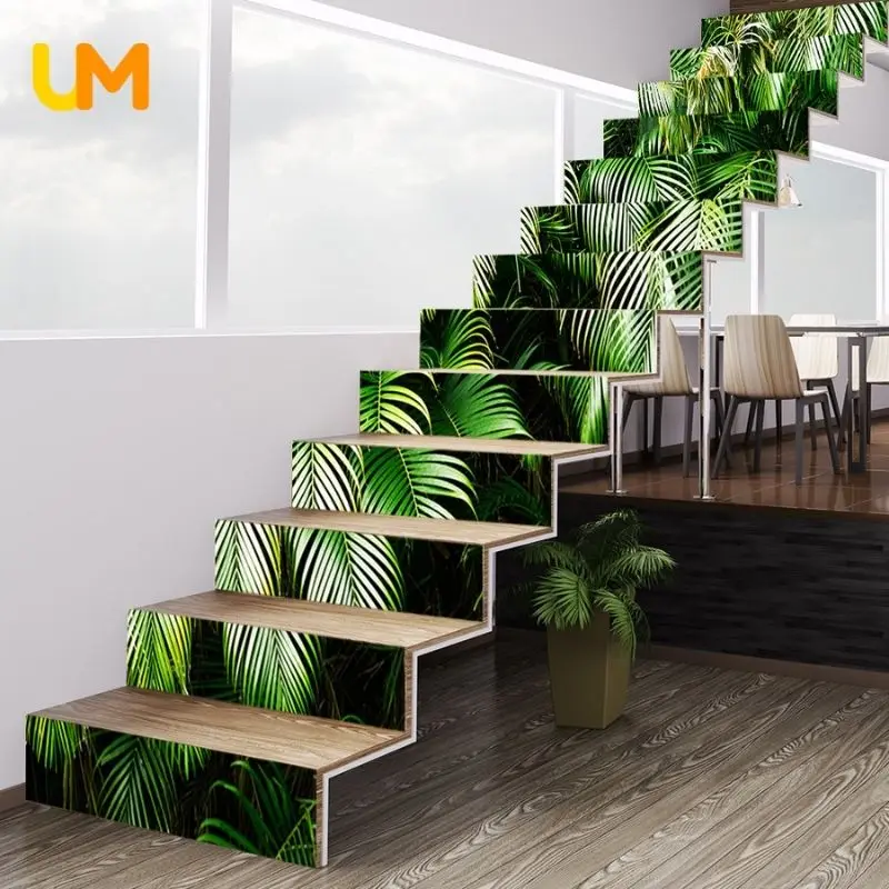 Green Plants Staircase Sticker Self-adhesive Stairway Sticker Scenery PVC Waterproof Stairs Wallpaper 3D Wall Sticke Wallpaper