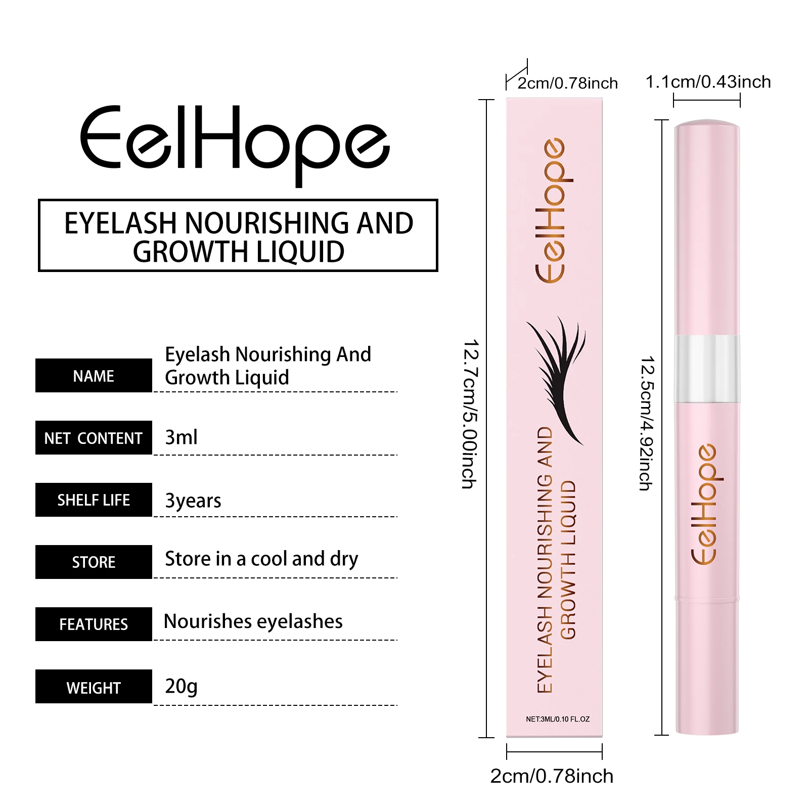 Eelhope 3ml Serum Przyspieszające Wzrost Rzęs Szybki Makijaż Przedłużanie Naturalne Rzęsy Brwi Wydłużanie Zagęszczanie Serum do Rzęs