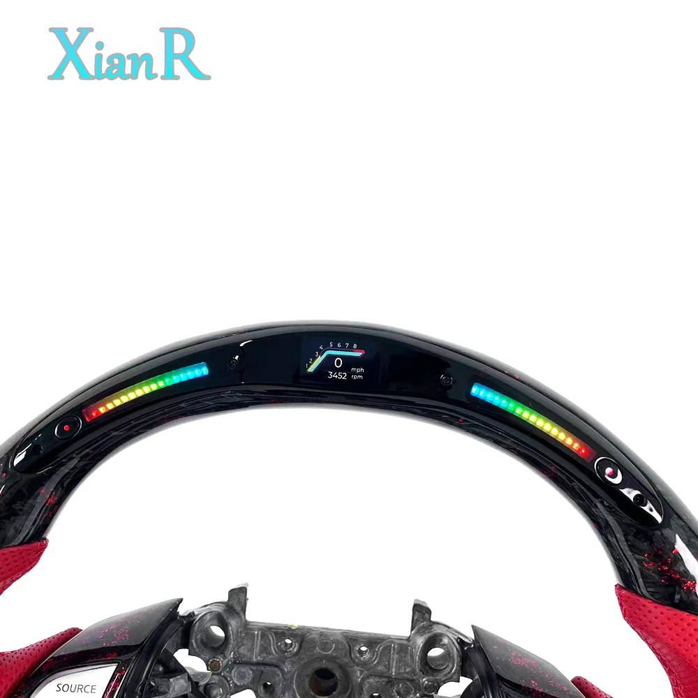 LED Red Forged Carbon Fiber Steering Wheel with Red Perforated Leather for Nissan Teana Altima 2008 2013 2014 2018 2020 2023