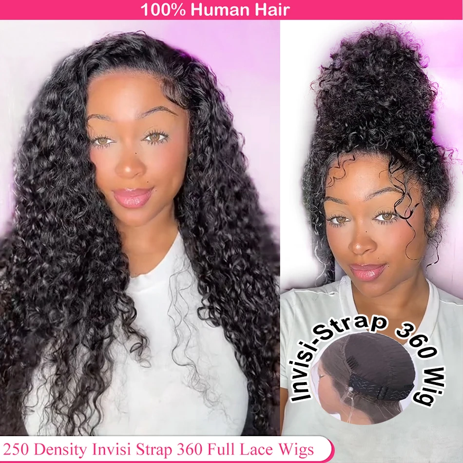 

250 Density Invisible Strap 360 HD Full Lace Glueless Wig Deep Curly Frontal Wig Human Hair 30 Inch HD 360 Lace Frontal Wig