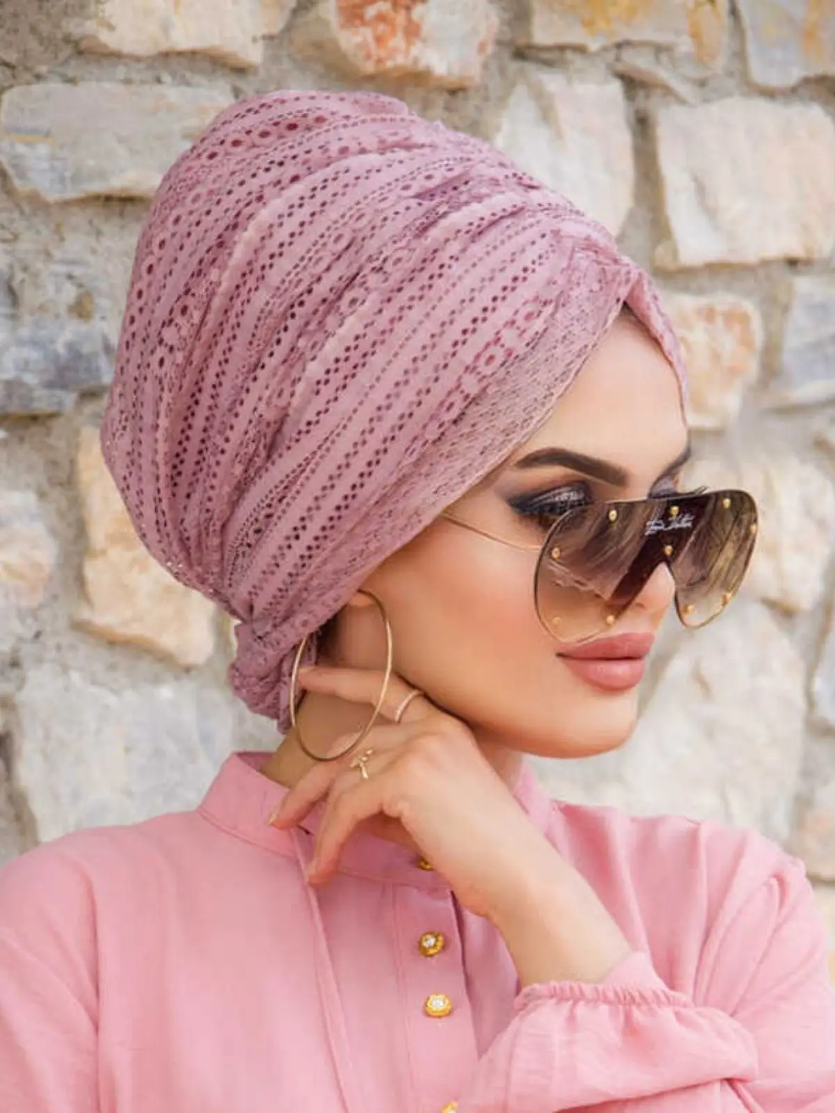 Lace Buckle Bonnet, Hijab Muslim Fashion Stylish Clothing Woman Turkey Dubai Arabic Indian Scarf Turban Bonnet Shawl Stylish