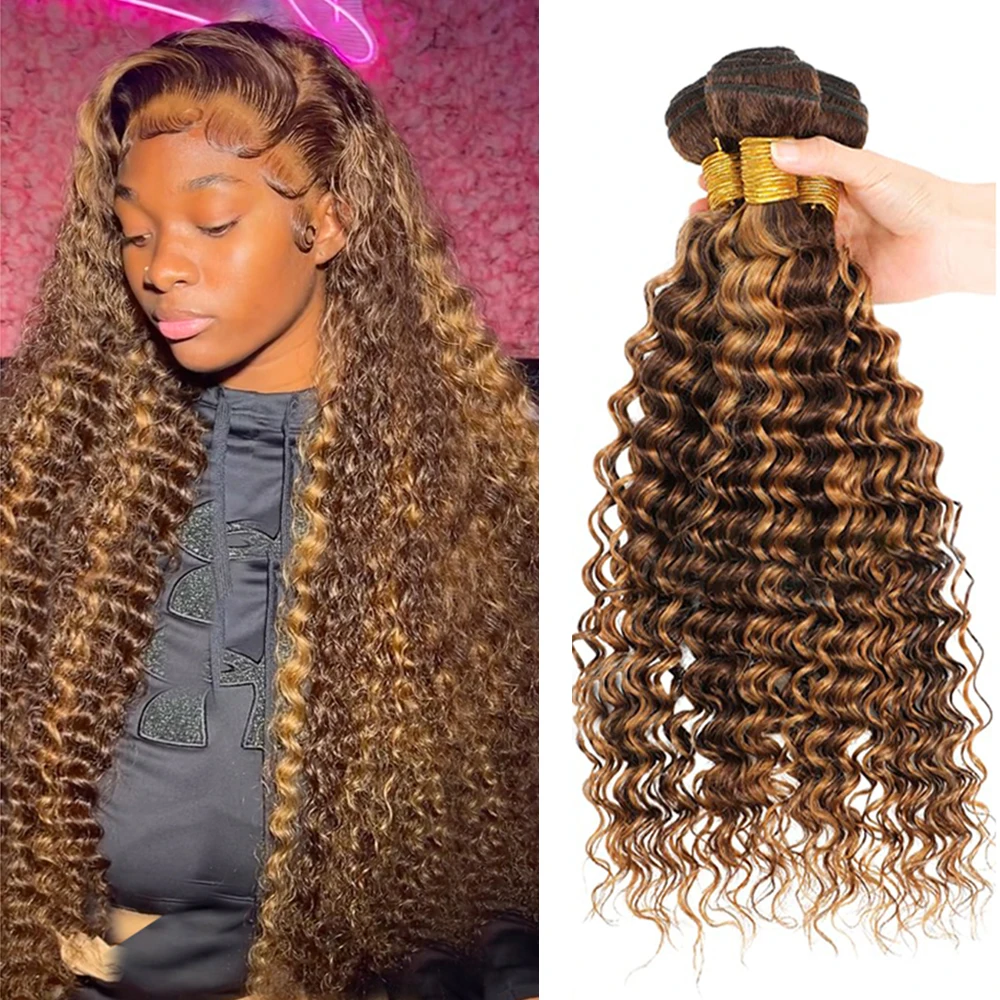 

P4/27 Выделенные цветные пучки человеческих волос, глубокие волны, пучки человеческих волос, 100% девственные человеческие волосы, плетение пучков, вьющиеся волосы