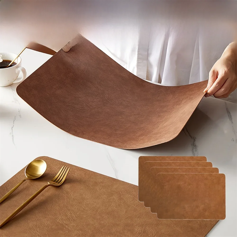 Vierkante Imitatie Kunstleer Keuken Eettafel Isolatie Placemat, Restaurant Decoratie Isolatie Tafelmat 1/4/6pcs - afbeelding 2