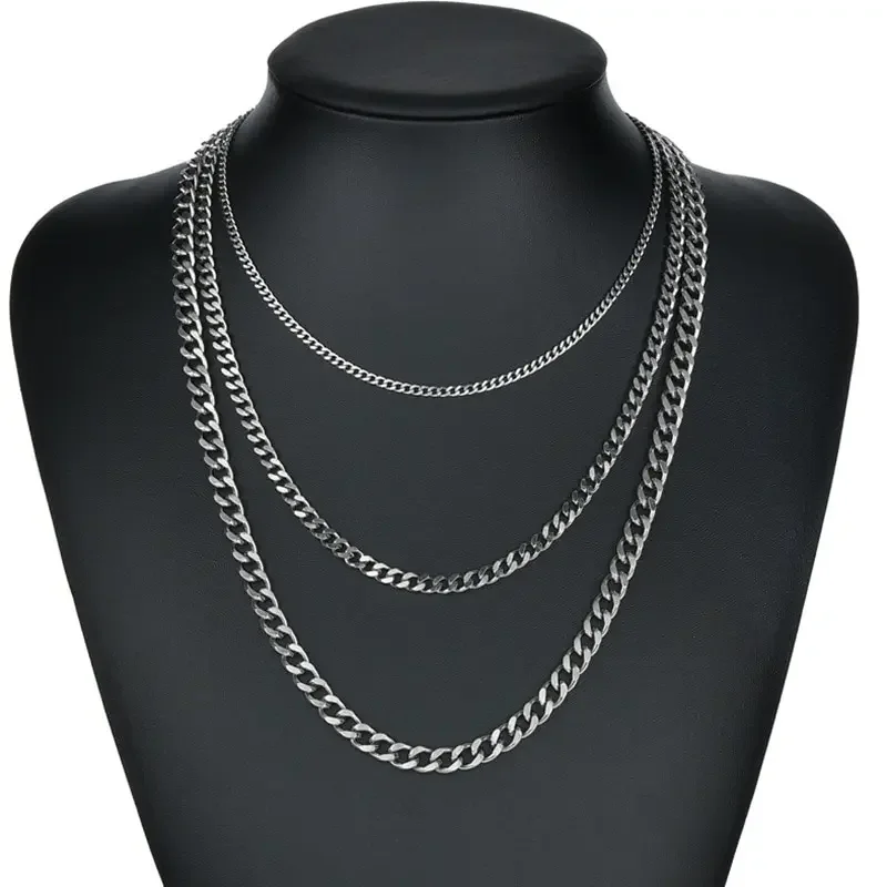 Ensemble de colliers en acier inoxydable pour hommes et femmes, bijoux minimalistes, meulage à six côtés, style hip hop cubain, 3 pièces