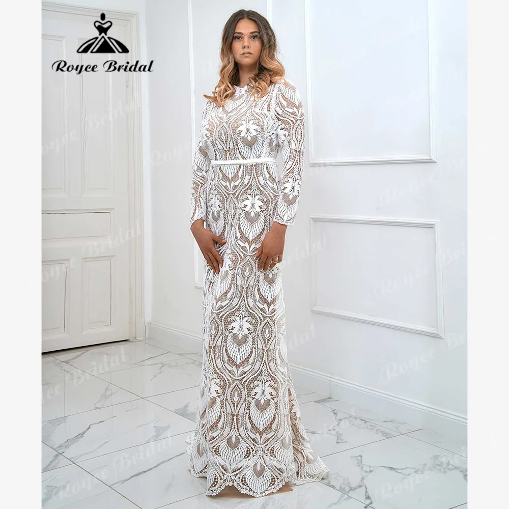 Vintage Bohemian Lace Backless Long Sleeve Mermaid Boho Wedding Dress for Women 2024 Rustic Country Bridal Gown Customized Sexy