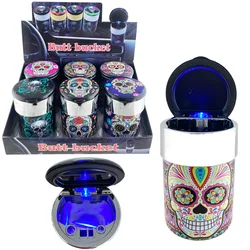 Portable Car Travel Cigarette Cylinder Candy Skull Ashtray Holder Cup LED Light