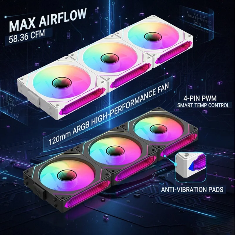 

Вентилятор для охлаждения корпуса ПК COOLCIRC 360 мм, модульный, беспроводной, соединяемый, 120 мм, ARGB, с эффектом бесконечного зеркала, для водяного охлаждения компьютера