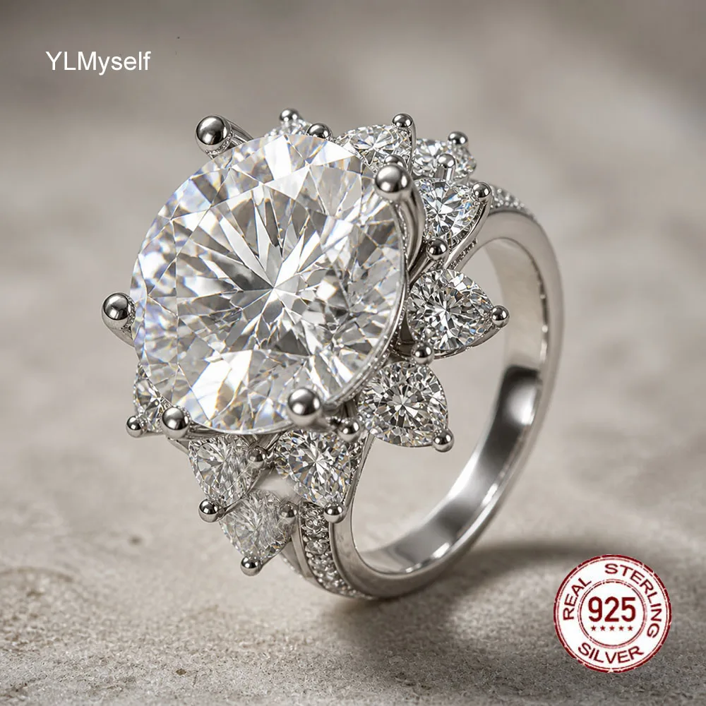 YLMYself 10CT D Color Moissanite Ring 925 Sterling Silver 14MM Diamond Luxury Band Party Jewelry