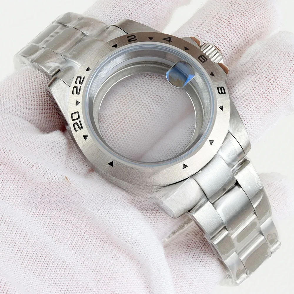 39 mm EXP 24-Stunden-Uhrengehäuse mit Stahllünette für Explorer GMT NH34 NH35 NH36 NH38 Uhrwerk, Saphirglas, 28,5 mm Zifferblatt, Oyster-Armband