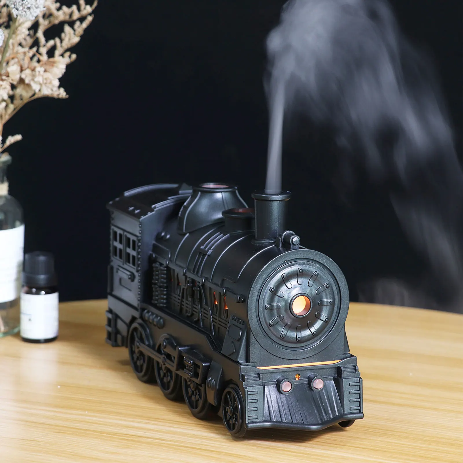 Train Shaped Aroma Oil Diffuser 300ml Humidifier UK 220V Retro Steam Train Design With 8 Color Ambient Light for Nursery Bedroom