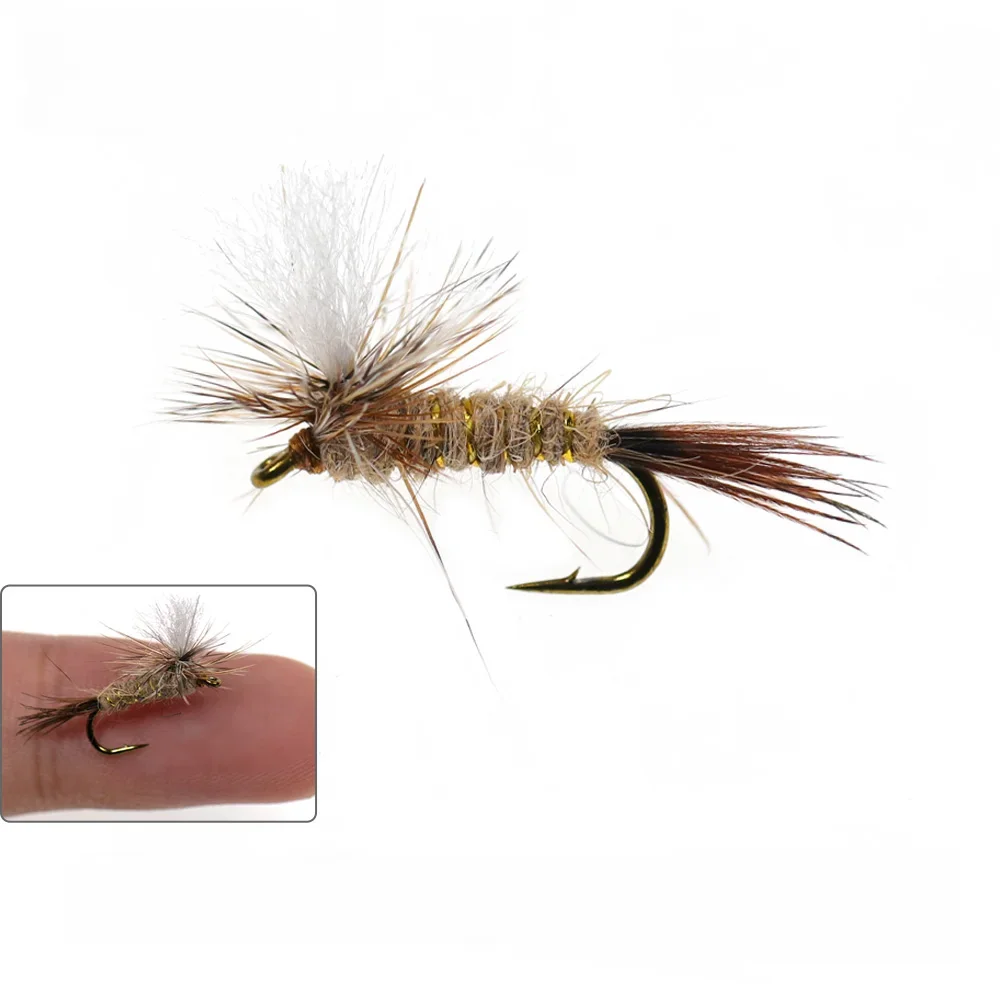 Bimoo 6PCS Grizzly Brown Hackle Parachute Adams Dry Fly Barbed Fly Hook May Fly Midge Fly Caddis Fly Trout Fishing Lures Baits — zdjęcie 2