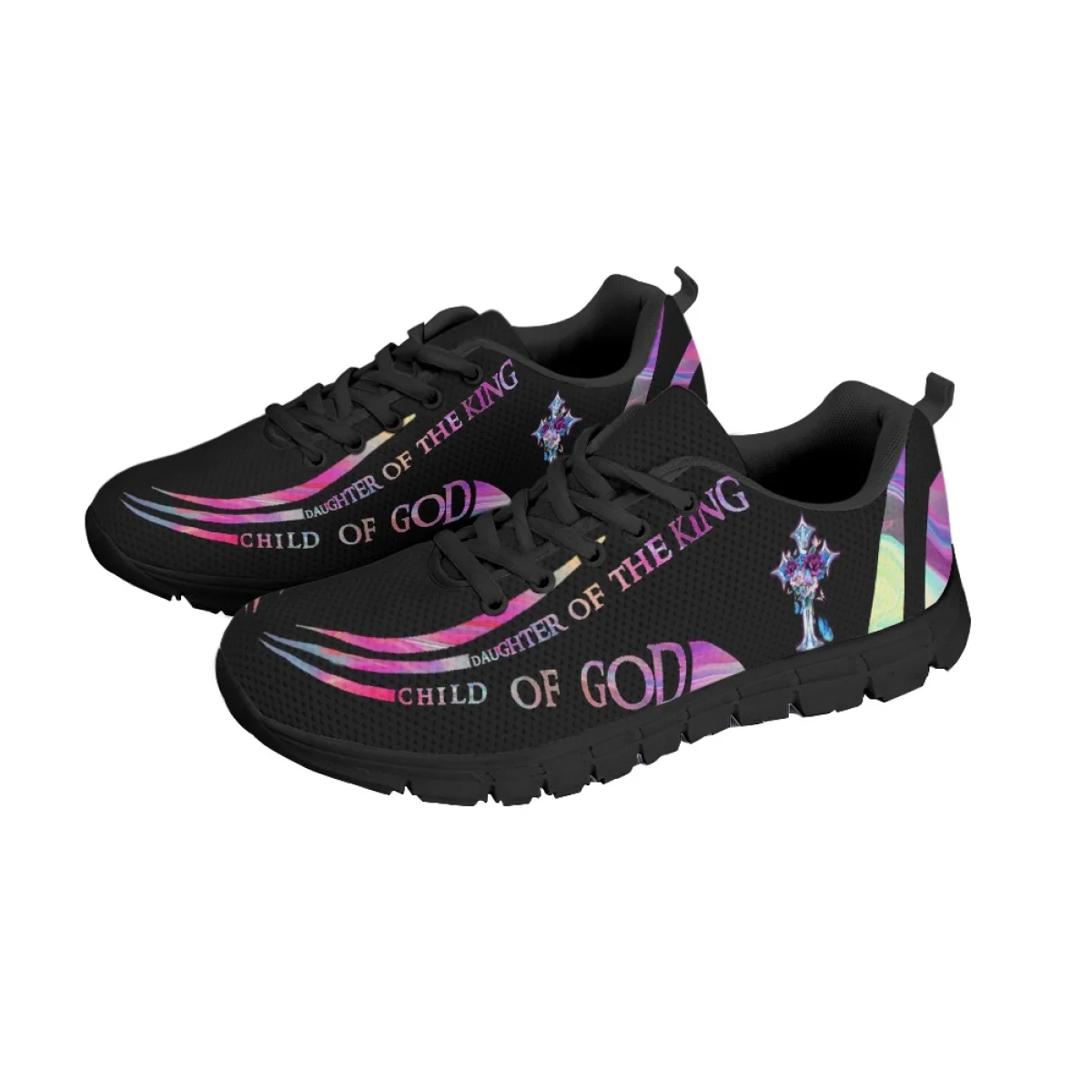 INSTANTARTS Fashion Cross Child Of God Design Women Breathable Sneakers Wear Resistant Flat Shoes for Ladies Outdoor Zapatos
