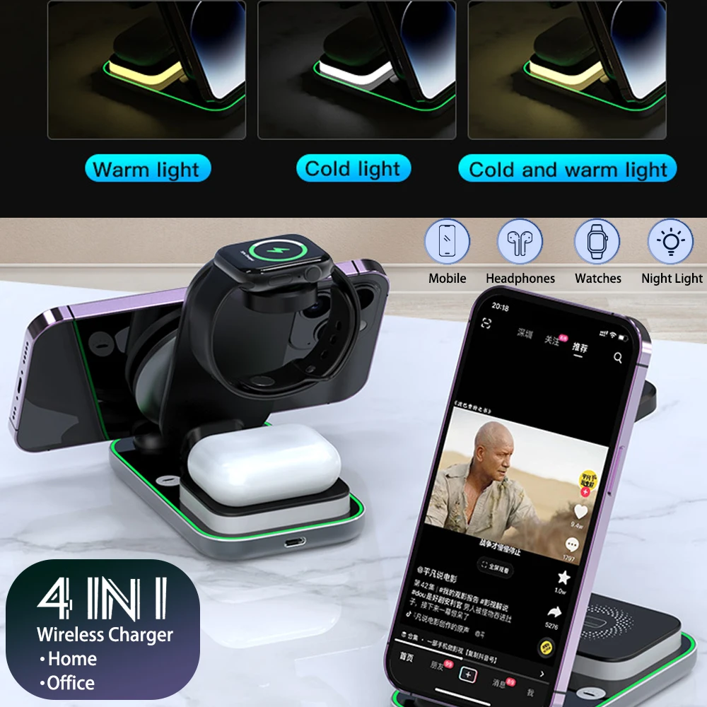 MagSafe Wireless Charging Multi Purpose Phone Holder 4 in 1 For iPhone Android Samsung Xiaomi Smartphone Air Pods Apple Watch