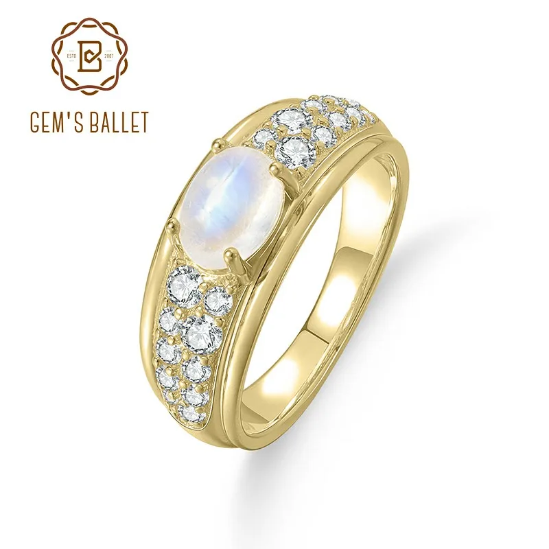 GEM'S BALLET Oval 5X7mm 0.92Cttw Milky Blue Moonstone Engagement Ring 925 Sterling Silve June Birthstone Art Deco Ring For Women