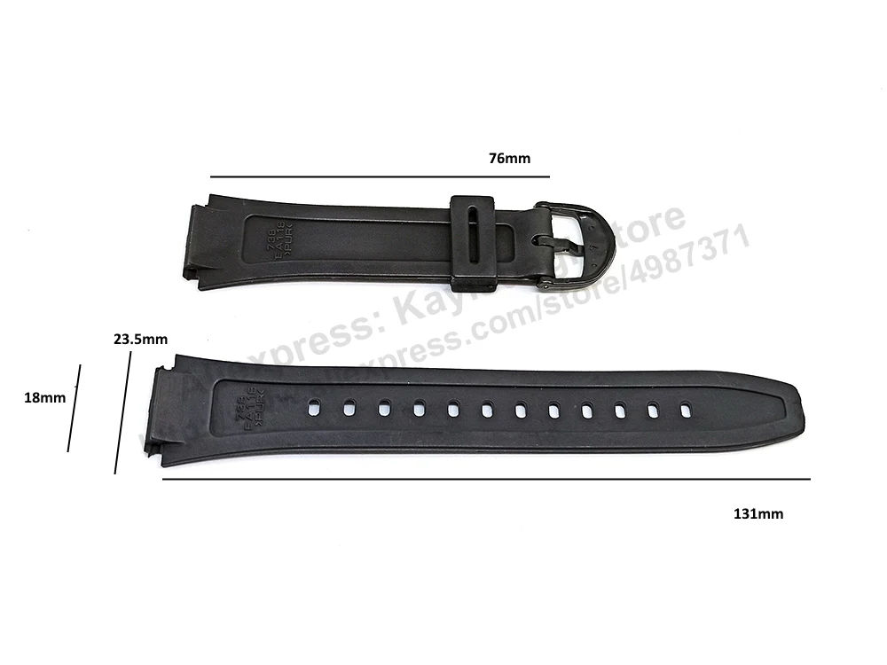 Fits/For Casio W-800 , W-800H , W-800HG , W-201 , W-201G - 18mm Black Rubber Replacement Watch Band / Strap