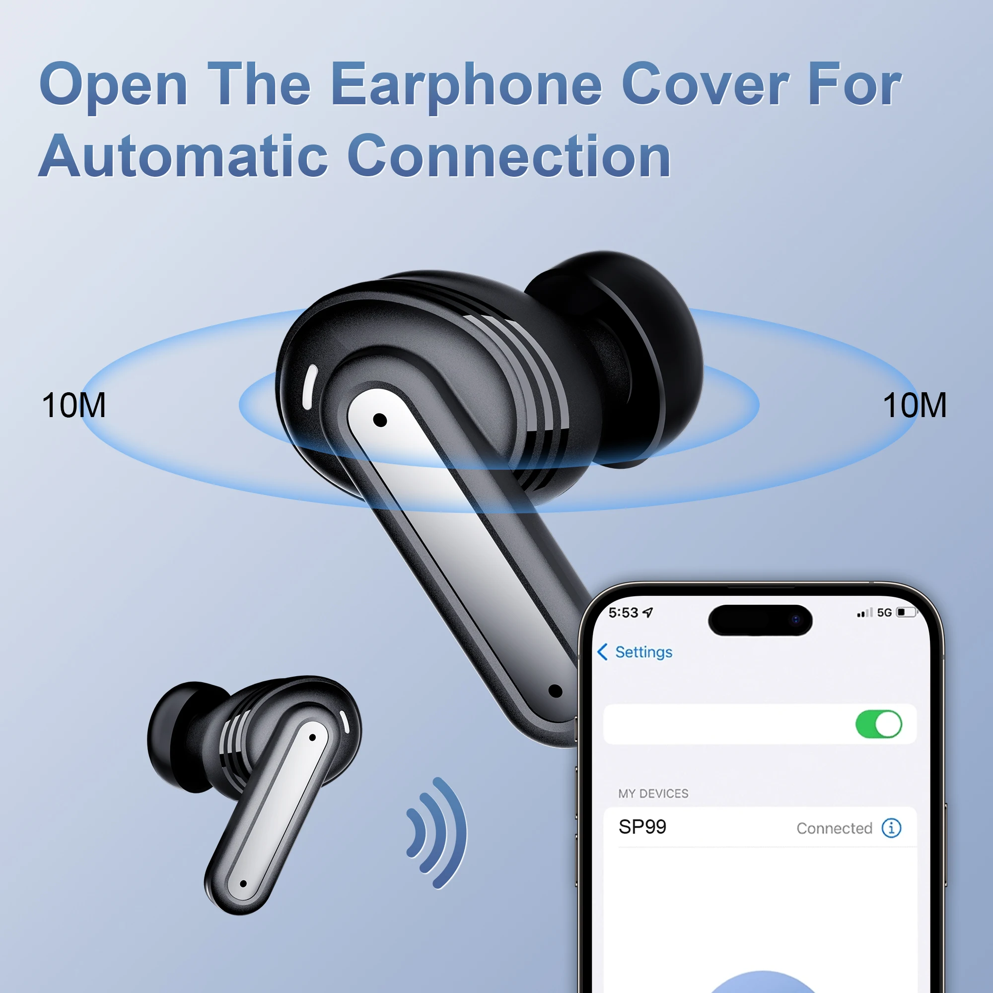 Fones de ouvido sem fio Sanlepus, fone de ouvido Bluetooth esportivo, som hi-fi, microfone HD, conexão automática, compatível com C e
