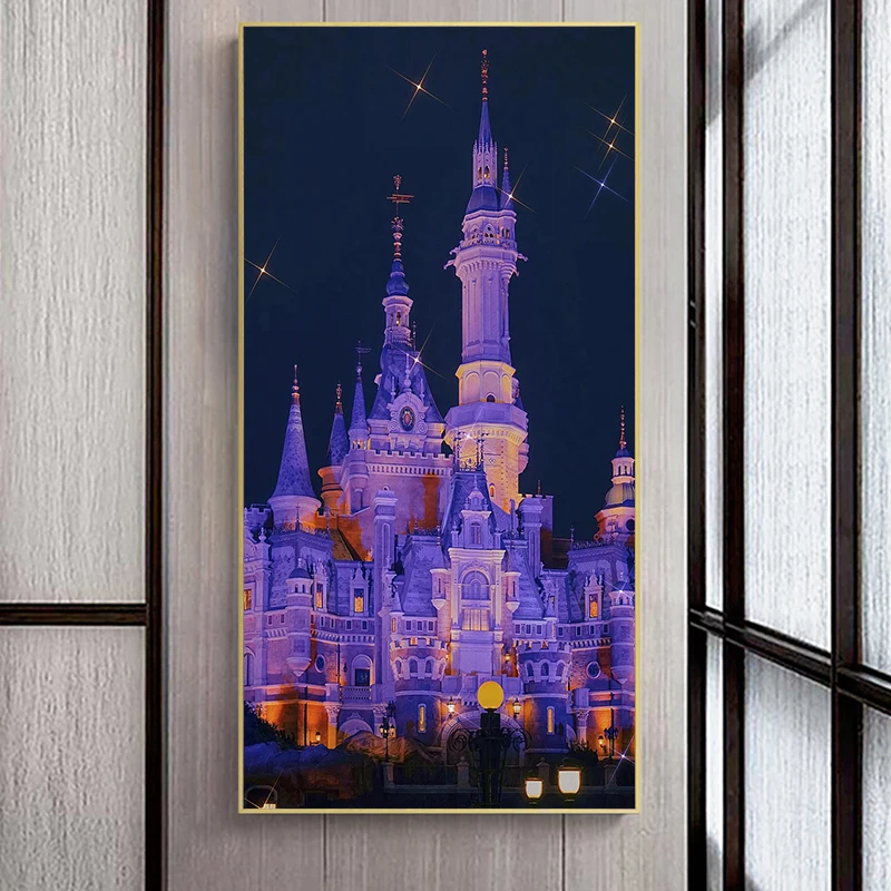 Disney Princess Castle Poster Prints For Girls Bedroom Disneyland Fireworks Shows Landscape Canvas Painting Wall Art Home Decor