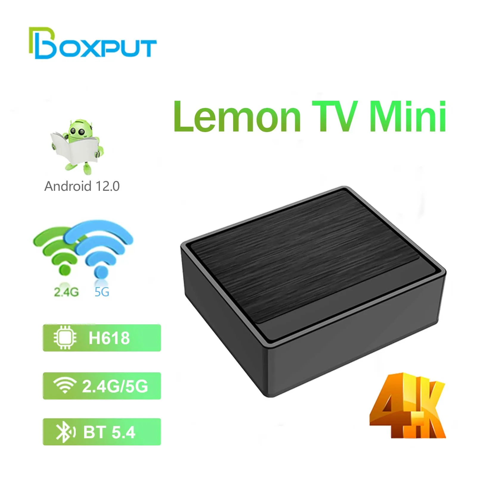 Android 12 Lemon TV Mini Smart TV Box Allwinner H618 2.4G/5G Dual Wifi6 BT5.4 2GB 16GB TV Box Lettore multimediale video 4K Set-top box