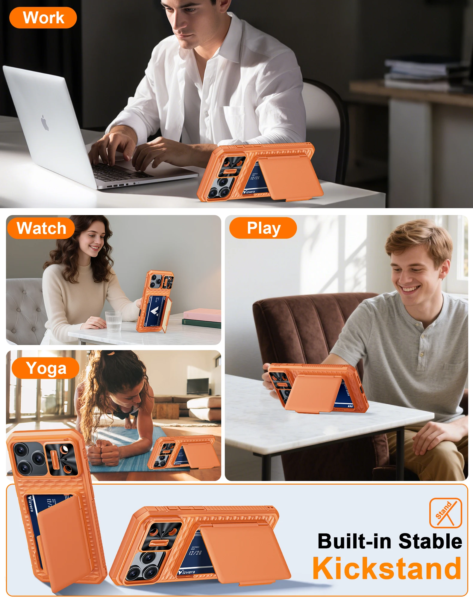 For iPhone 17 Pro Max With Card Holder Sliding Camera Cover And Stand Phone Case, Anti-Fall PC+TPU Wallet Case-Orange