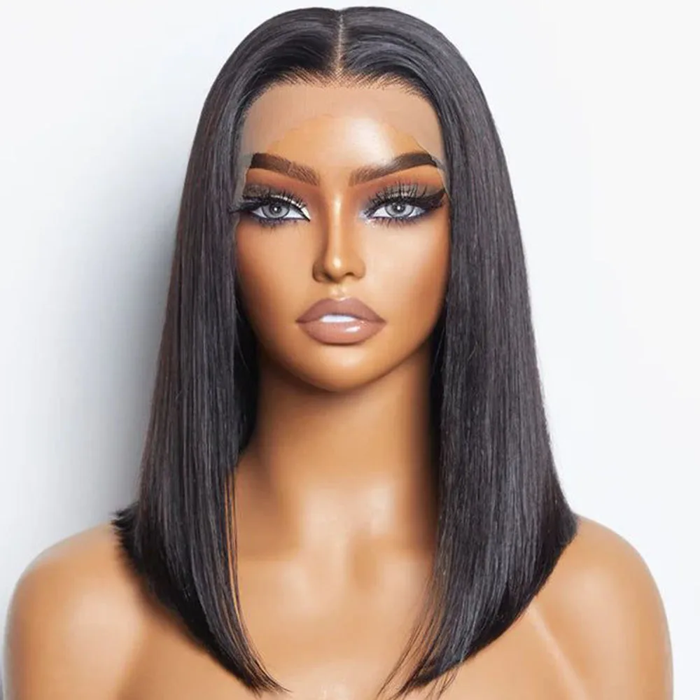 Human Hair Bob Wigs 13X4 Lace Front Wig Short Bone Straight lace Frontal Bob Wig Transparent Lace Wig Black For Women 180% Hair