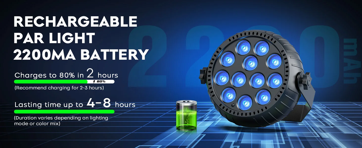 LeLeght 4Pcs 12LED Mini RGB Wireless Rechargeable Par Light LED Par Light Rechargeable Show Lights for Concert Party Wedding Bar