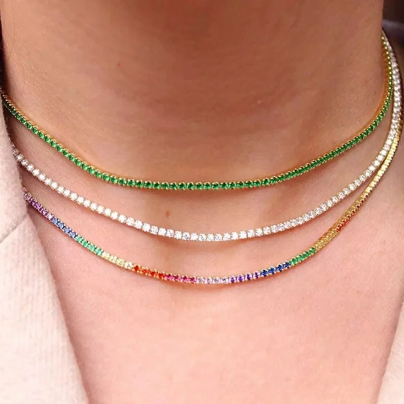 Clear Cz Tennis Chain Choker Ketting Dunne Ketting Goud Kleur Hoge Kwaliteit Vrouwen Lady Fashion Trendy Chockers - afbeelding 2