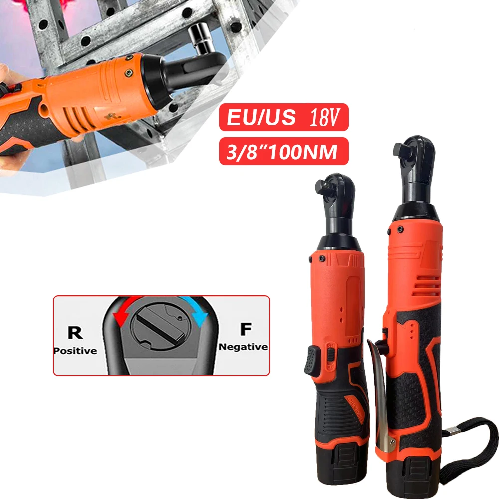 Controlador recargable de pantalla eléctrica inalámbrica de 18V, herramienta de reparación de automóviles con tuerca de pantalla de movimiento de trinquete de ángulo recto francés de 3/8 pulgadas