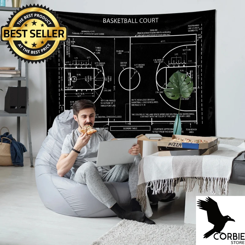 Basketball Court Chalkboard 105 cm x 150 cm Wall Covering Fashion Tapestry Hanging Fabric Background Decor Tapestry Thelucidlab