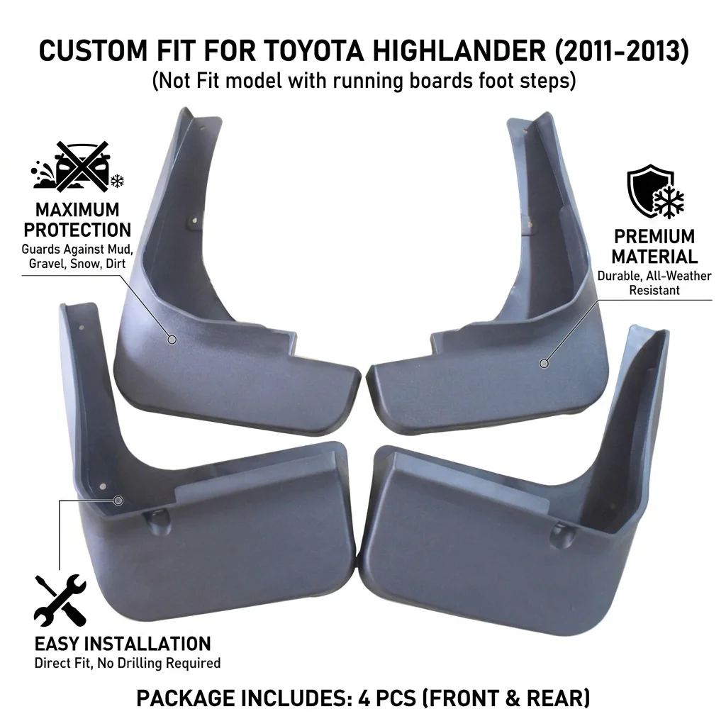 

Paitime Mud Flaps for 2011-2013 Toyota Highlander Front Rear Mudguards Splash Guards Fender Flares no drilling