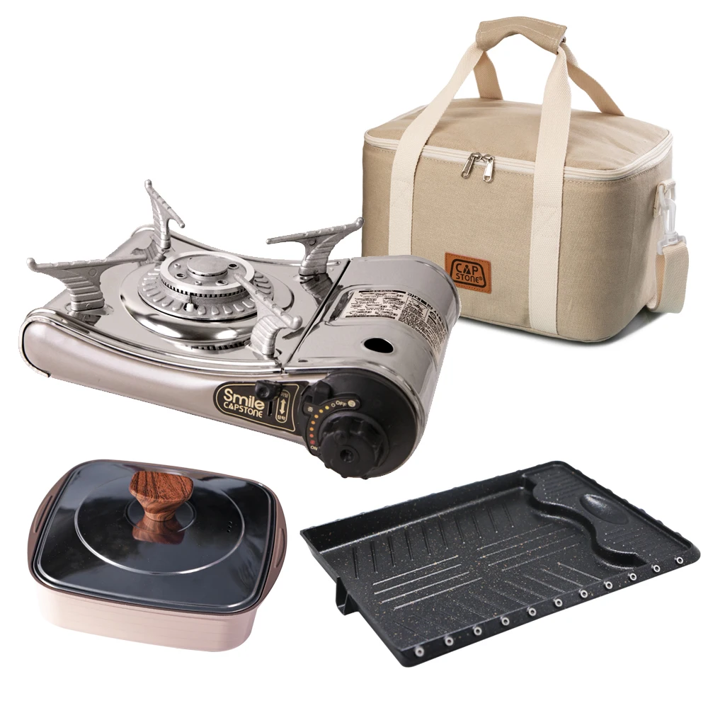 Gas stove portable gas stove set/Capstone CS-300 cooler bag 4 kinds set (pot + fire plate + burner + cooler bag)