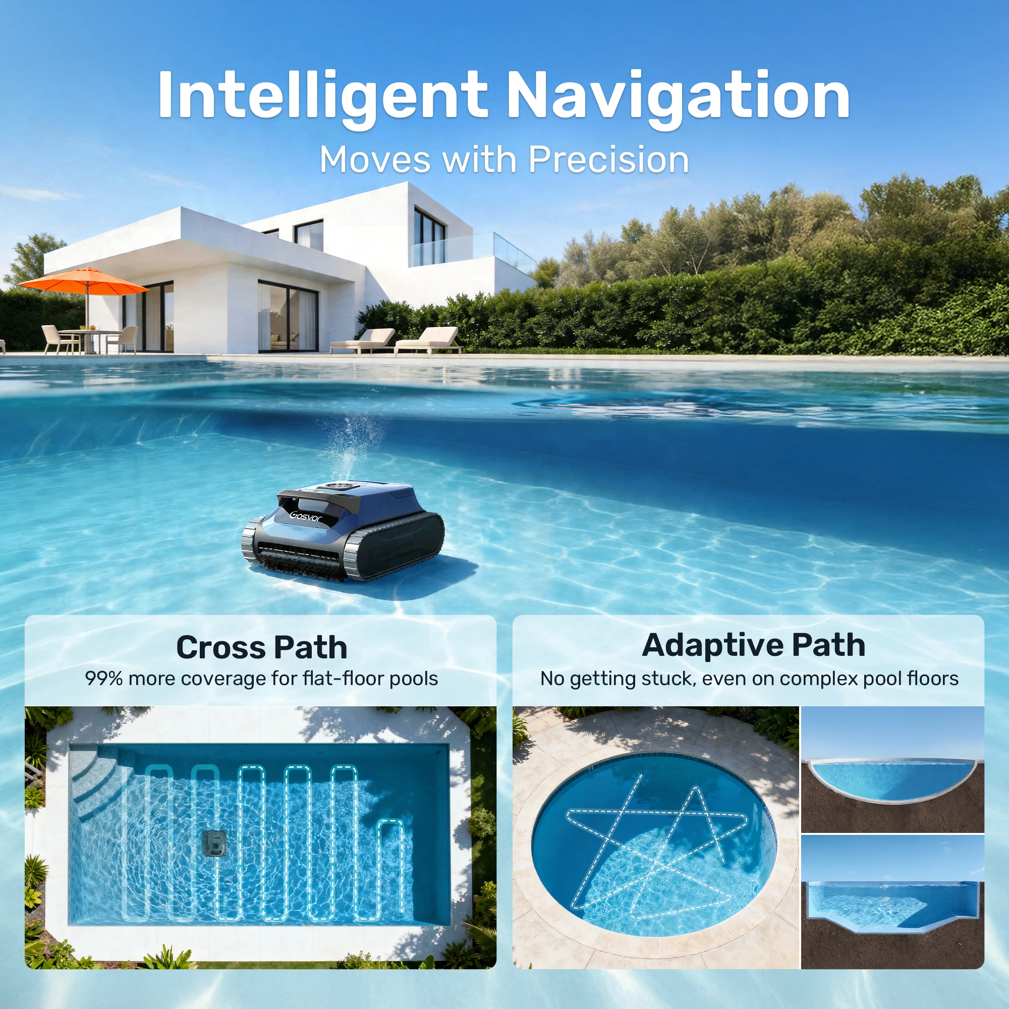 Gosvor LiteVac G1 Robotic Pool Cleaner, 2026 New Upgrade, Smart Navigation & APP Control, Wall Waterline & Shallow Pool Cleaning, Max 200 Mins Runtime, Ultra Fine Filter, Lightweight 15.2 lbs, Suitable for Inground Pools Up to 2153 sq.ft view 8