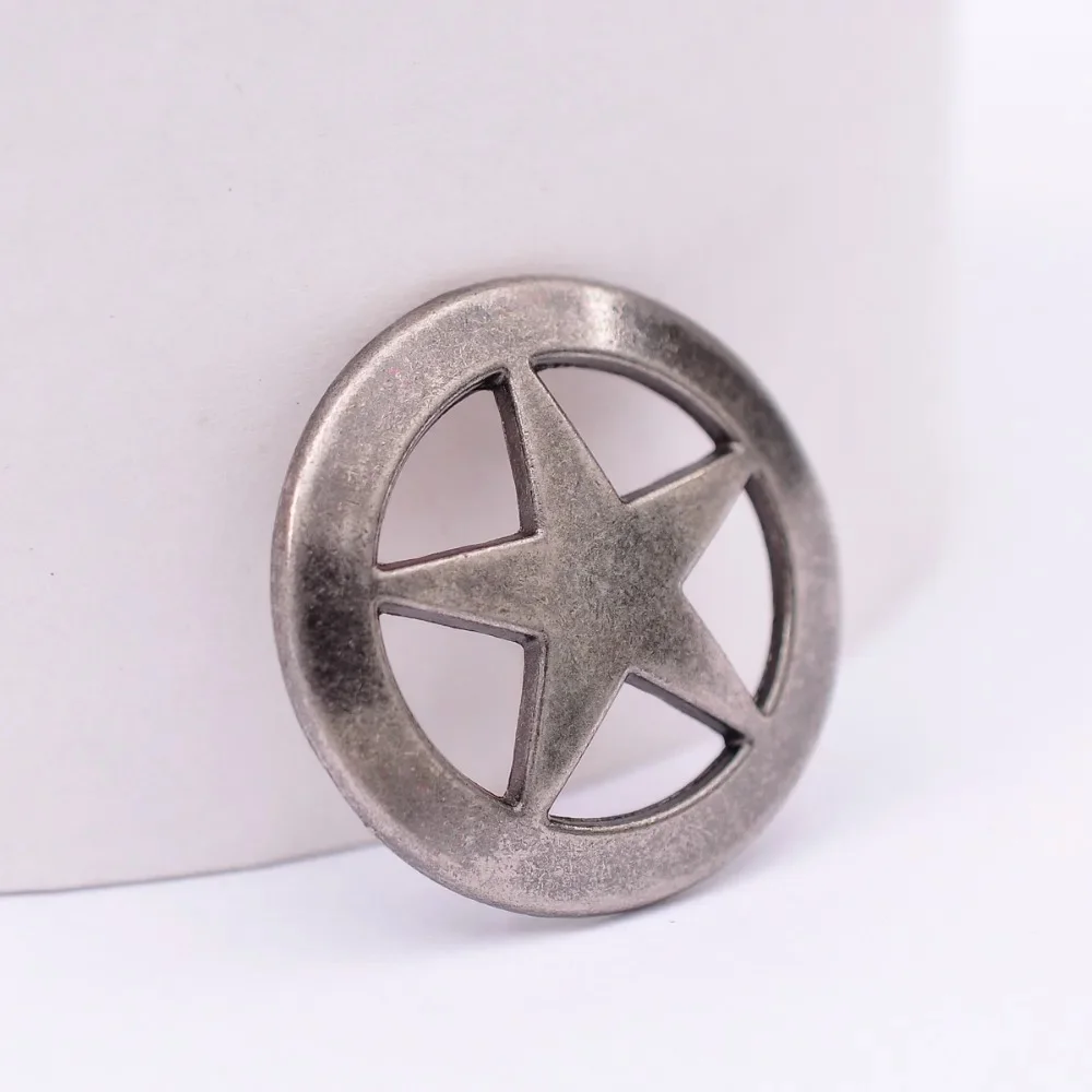 10 szt. 31 MM antyczny srebrny klasyczny WESTERN PUNK TEXAS gwiazda CONCHOS screback do skórzana saszetka do paska ozdobna opaska na kapelusz — zdjęcie 2