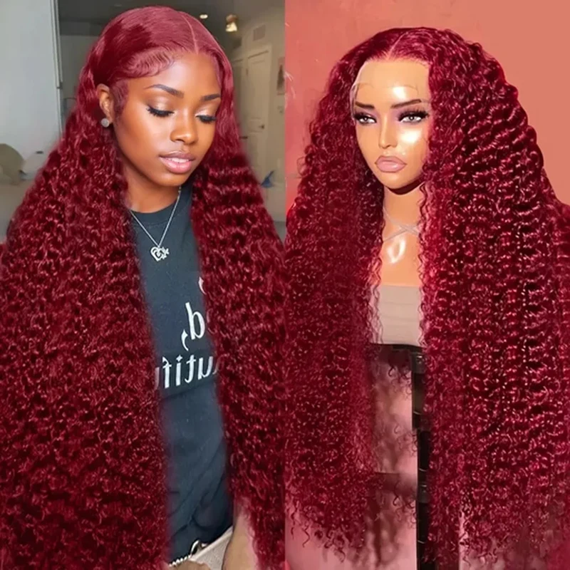 

13x4 13x6 HD Water Wave Lace Front Wigs Human Hair 99J Burgundy Deep Wave Glueless Lace Frontal Brazilian Curly Wigs For Women