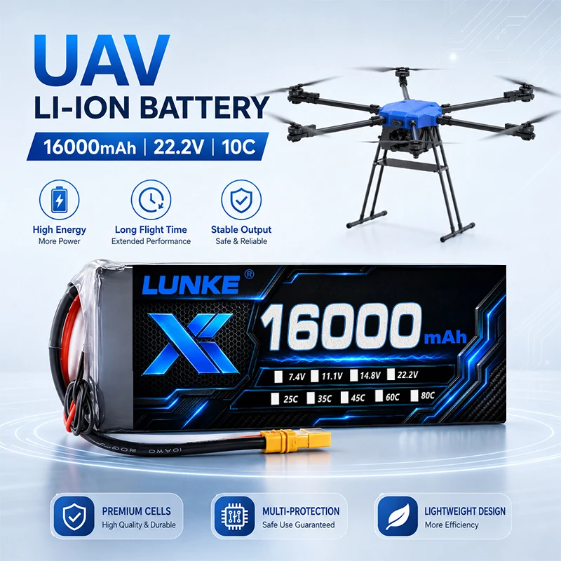 6S 22.2V 16000mAh LiPo Battery Pack XT60 Plug High Capacity Long Endurance Battery for UAV Drone FPV Quadcopter