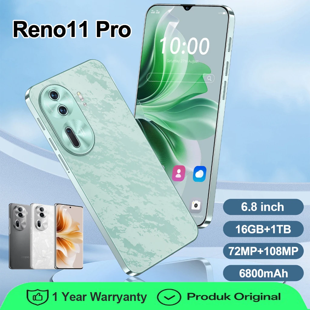 2024 New high-end cell phones Reno 11 Pro 6.8 inches Handphone 6800mAh Battery 108MP Camera Smartphone Android 14 Global Version