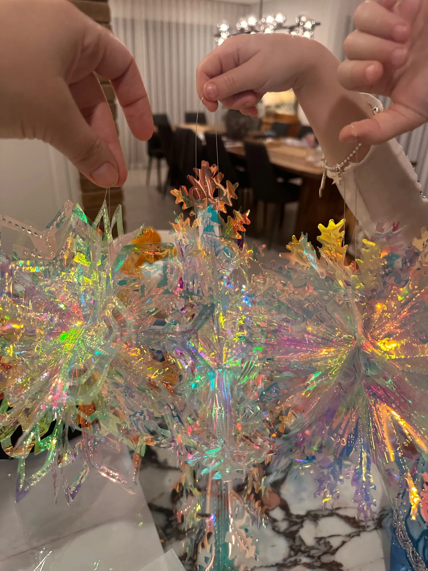 3Pcs Iridescent Snowflake Hanging Decoration Foil Ceiling Decorative Hanging Ornaments for Christmas Fairy Birthday Party Decor photo review