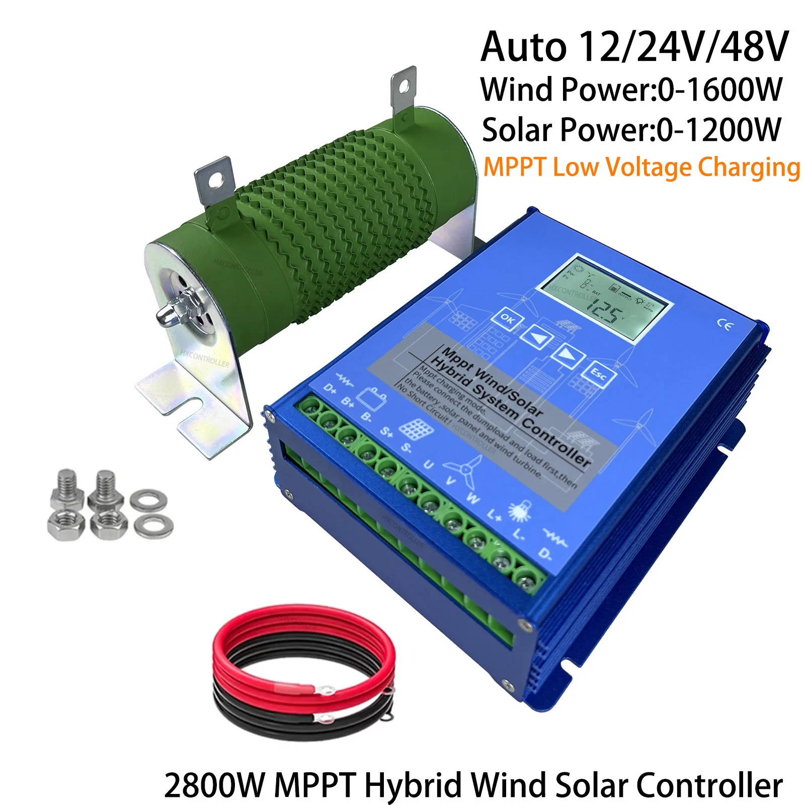 

2800W Wind Turbine 600W Solar Panel Wind Solar Hybrid System MPPT Charge Controller With Dump Load 12V 24V Auto 48V Regulator