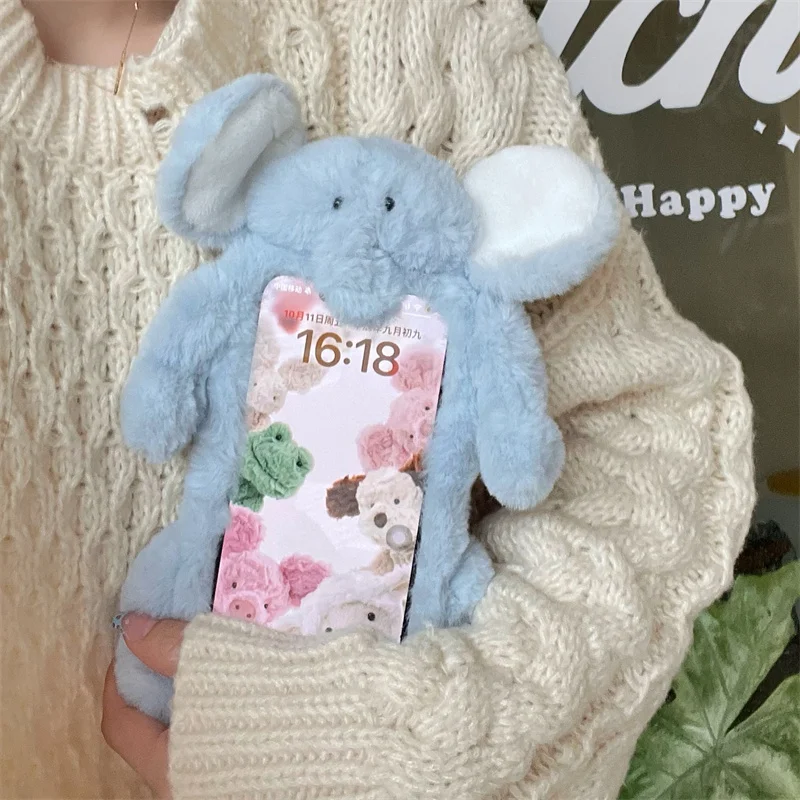 Japan and South Korea cute plush elephant Instagram diy phone case for iPhone 16promax 15Pro 14 13Pro 12 silicone Kawaii girl