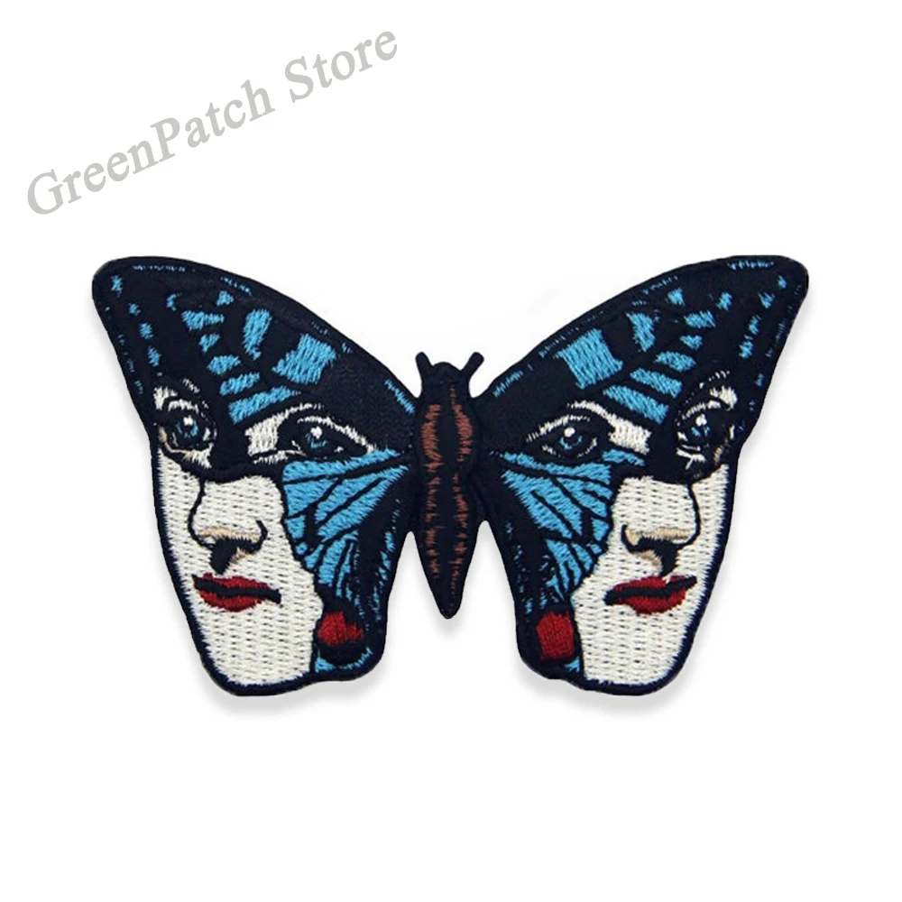 The Butterful Women Face Embroidered Iron On Sew On Patches for Clothing Fashion DIY Lady Biker Patch Cartoon Animal Badge Decor