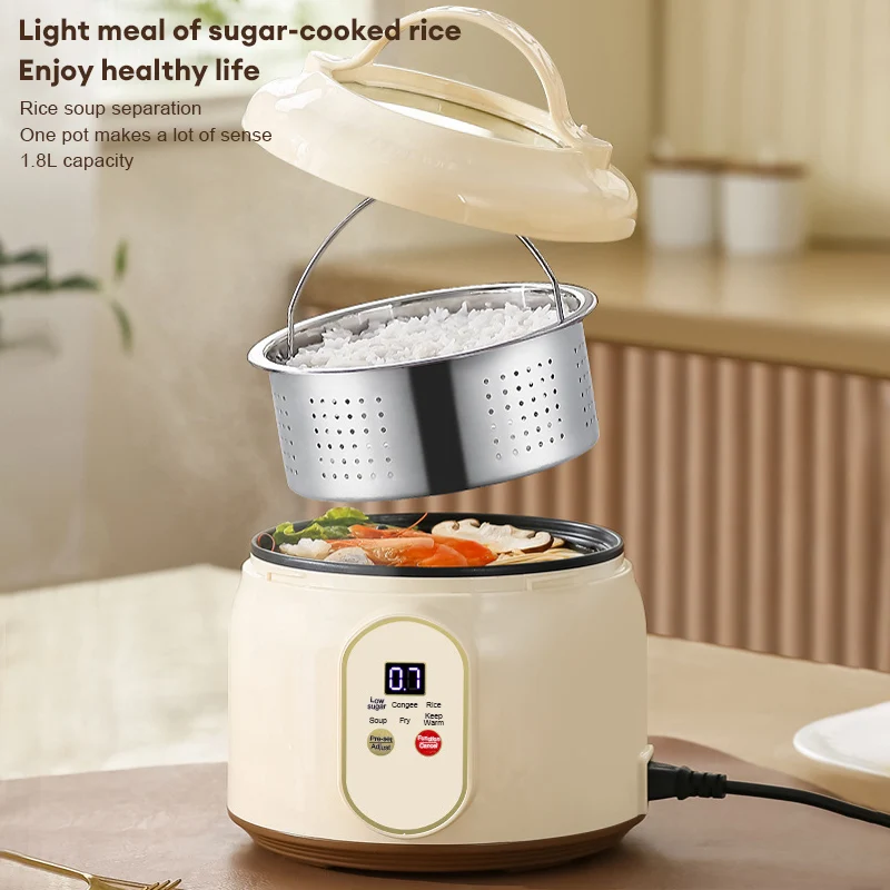 1.8L وعاء طبخ الأرز الصغير الكهربائية غير عصا عموم الأواني للطهي طباخ متعدد الوظائف 1-2 شخص الفولاذ المقاوم للصدأ بطانة الأرز الطبخ